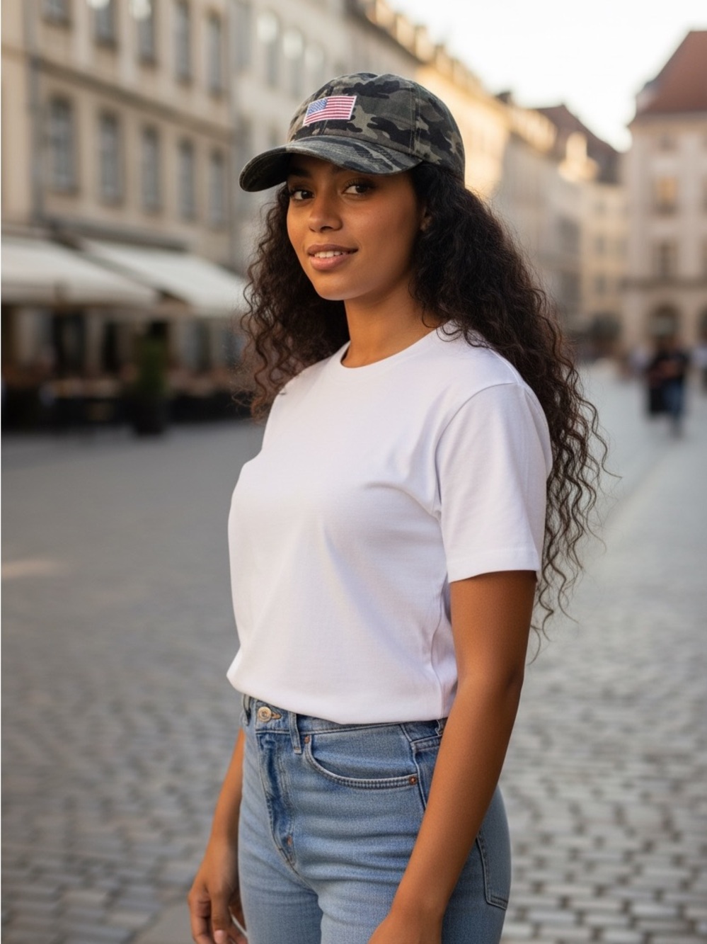 Women's Hat with American Flag Patch